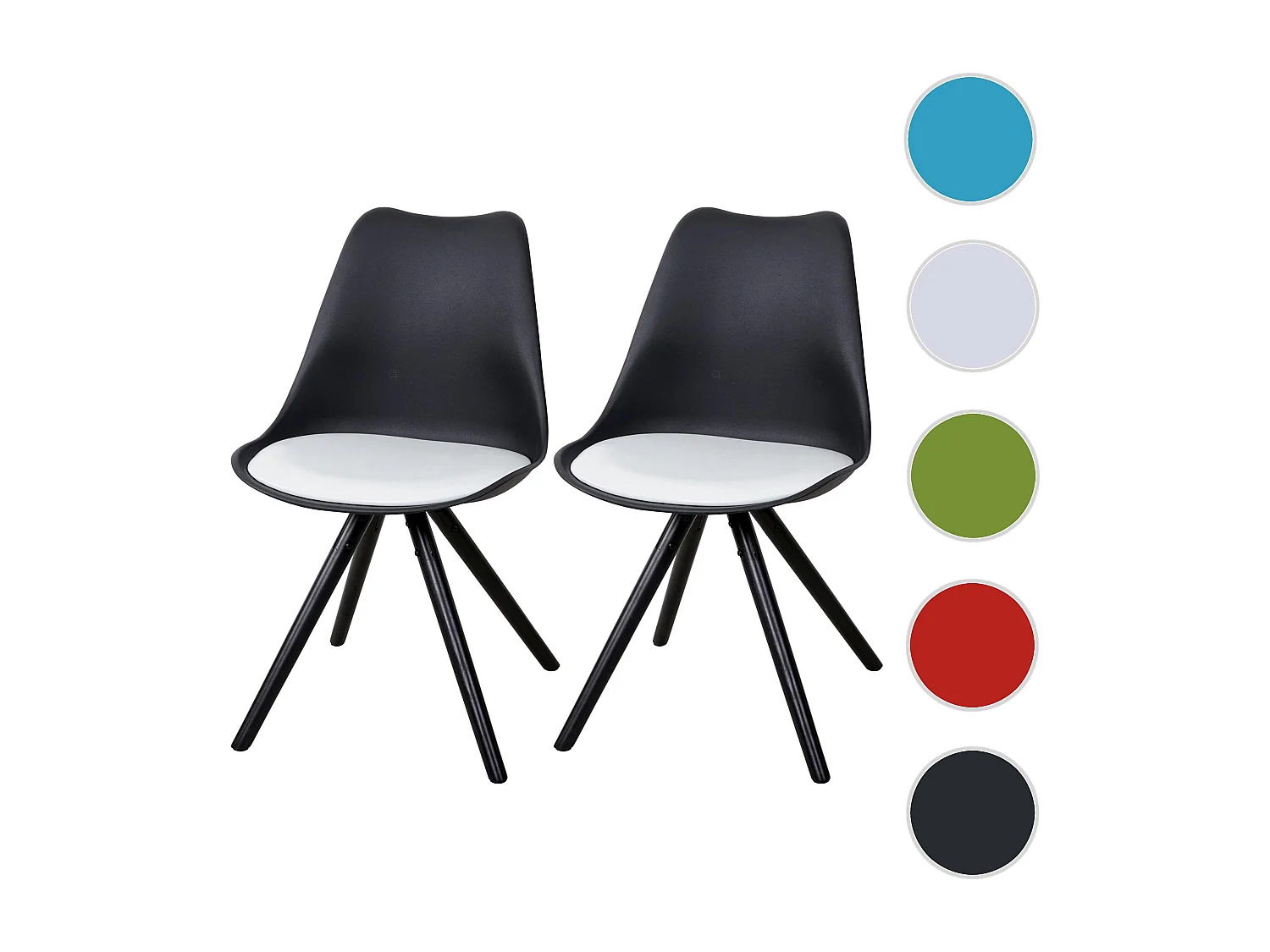 Esszimmerstuhl Vaasa T501 (2er-Set), Schwarz, Sitzfläche Kunstleder weiß, dunkle Beine