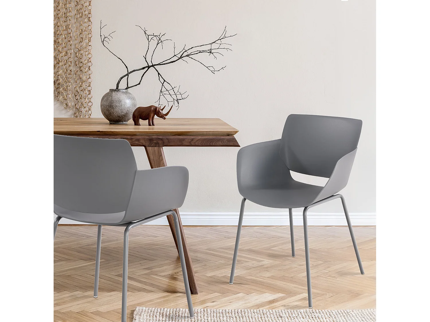 Lot de 2  chaise salle à manger - Plastique - Gris foncé - Alpena