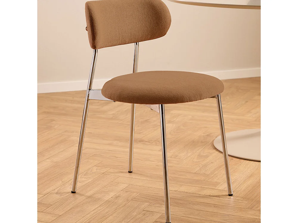 Elli - Lot de 2 chaises en tissu pieds chrome - Terracotta