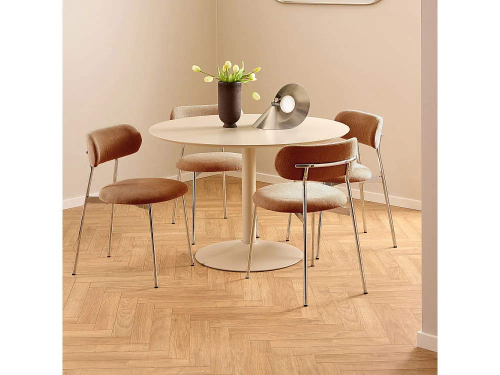 Elli - Lot de 2 chaises en tissu pieds chrome - Terracotta