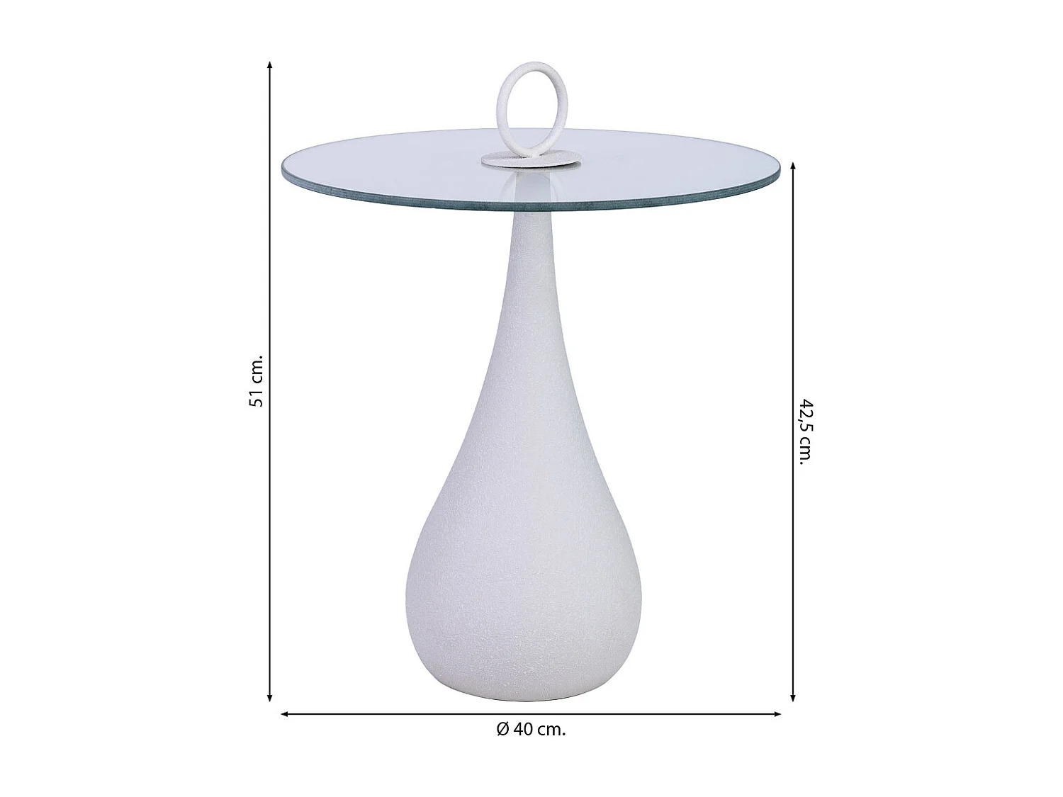 Beistelltisch aus Metall und Glas 40x40x42,5/51h cm Weiß