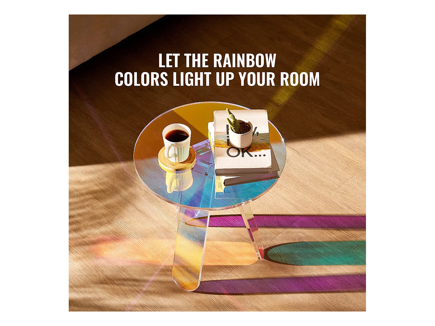 Table d'Appoint SucceBuy Ronde Irisée, Table d'Appoint en Acrylique Transparent pour Boissons, Nourriture, Collations dans le Salon, la Chambre