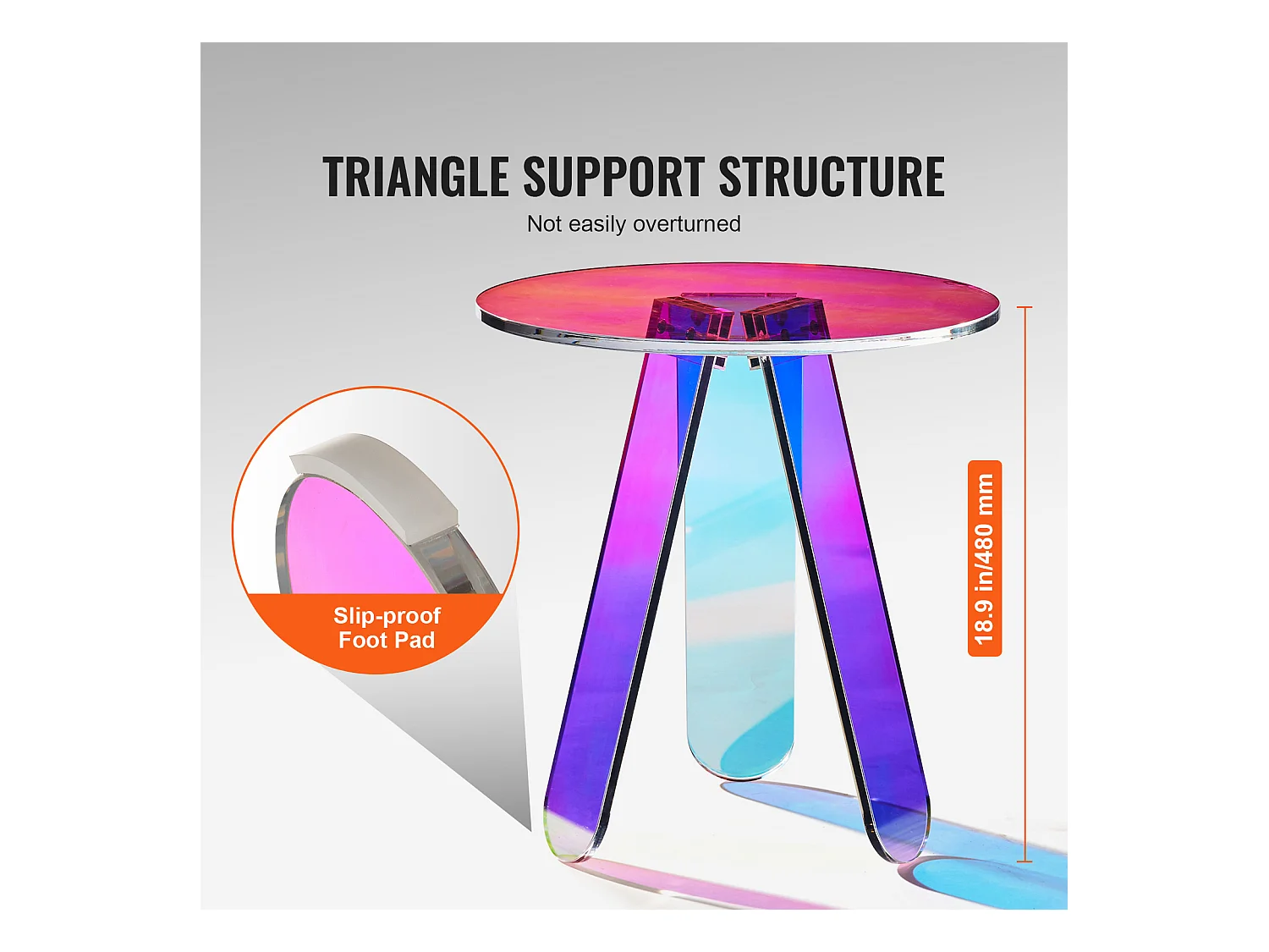 Table d'Appoint SucceBuy Ronde Irisée, Table d'Appoint en Acrylique Transparent pour Boissons, Nourriture, Collations dans le Salon, la Chambre
