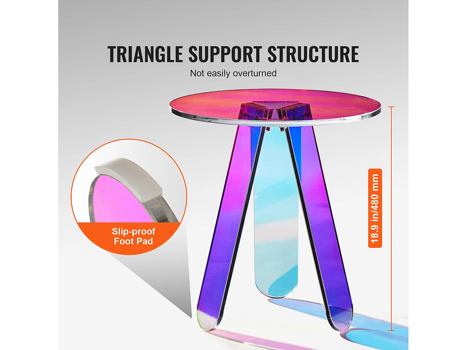 Table d'Appoint SucceBuy Ronde Irisée, Table d'Appoint en Acrylique Transparent pour Boissons, Nourriture, Collations dans le Salon, la Chambre