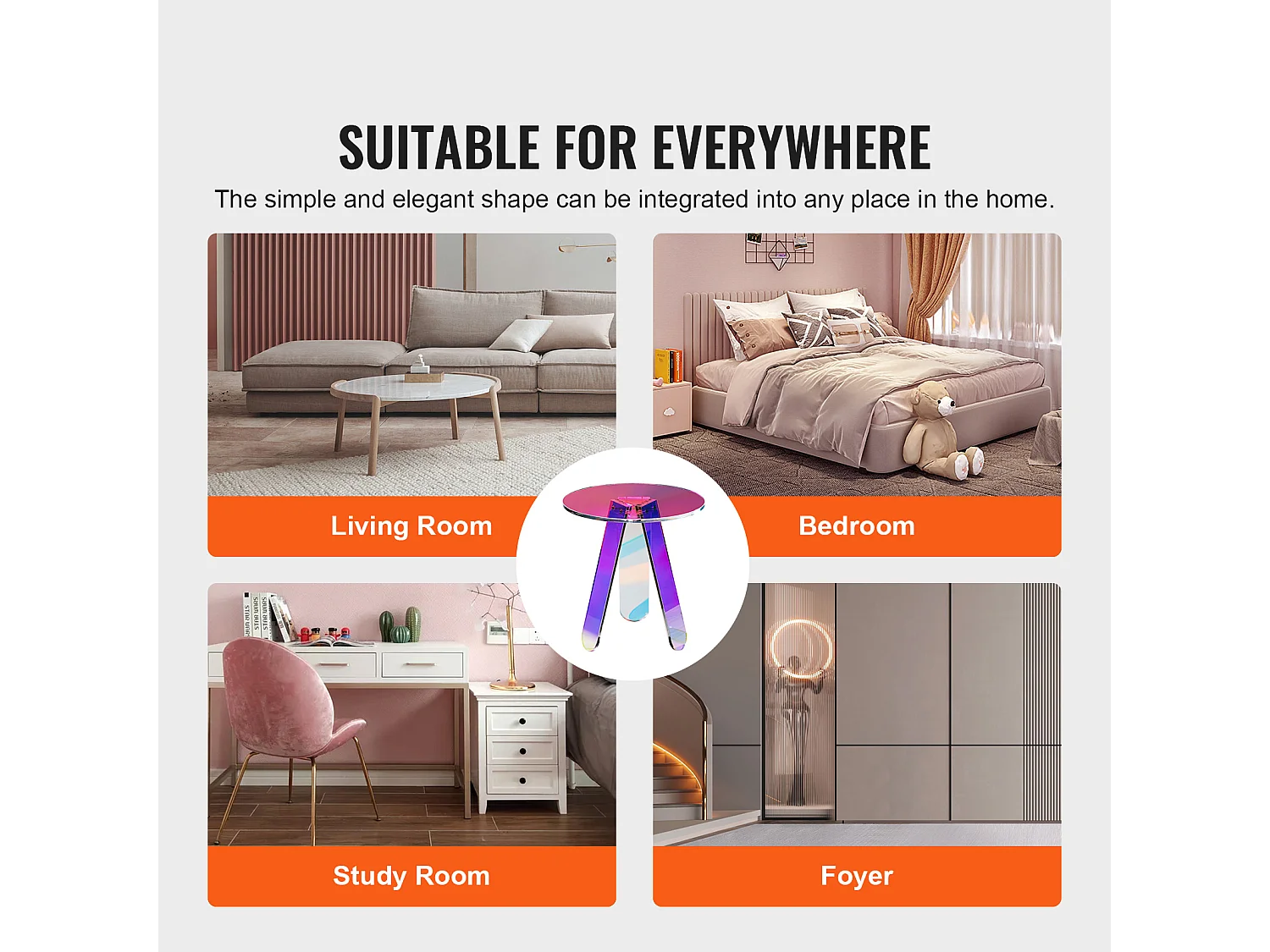 Table d'Appoint SucceBuy Ronde Irisée, Table d'Appoint en Acrylique Transparent pour Boissons, Nourriture, Collations dans le Salon, la Chambre