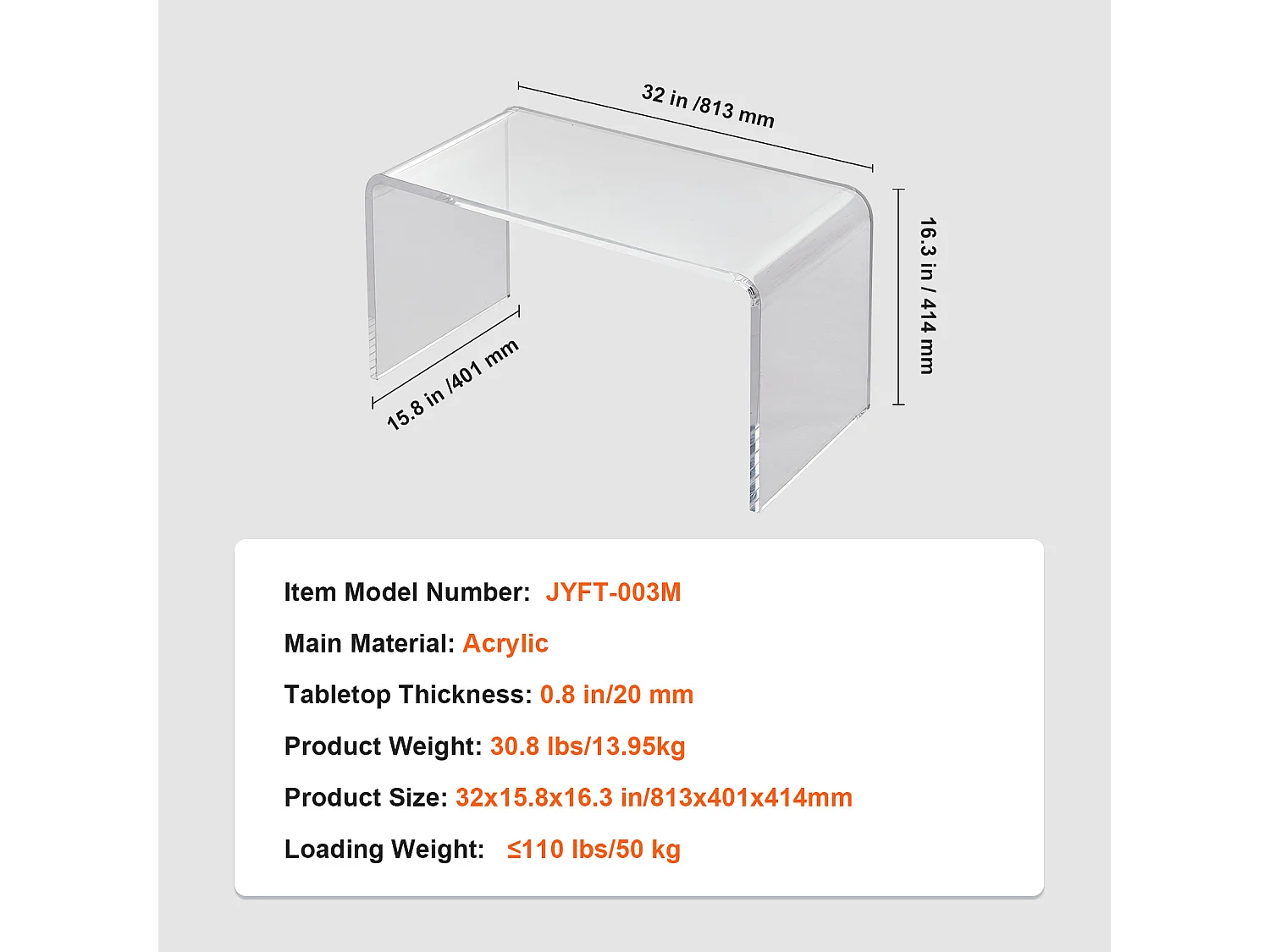 Hulptafel SucceBuy van Acryl in C-vorm SucceBuy Hulptafel Transparant Hoogte van 41CM