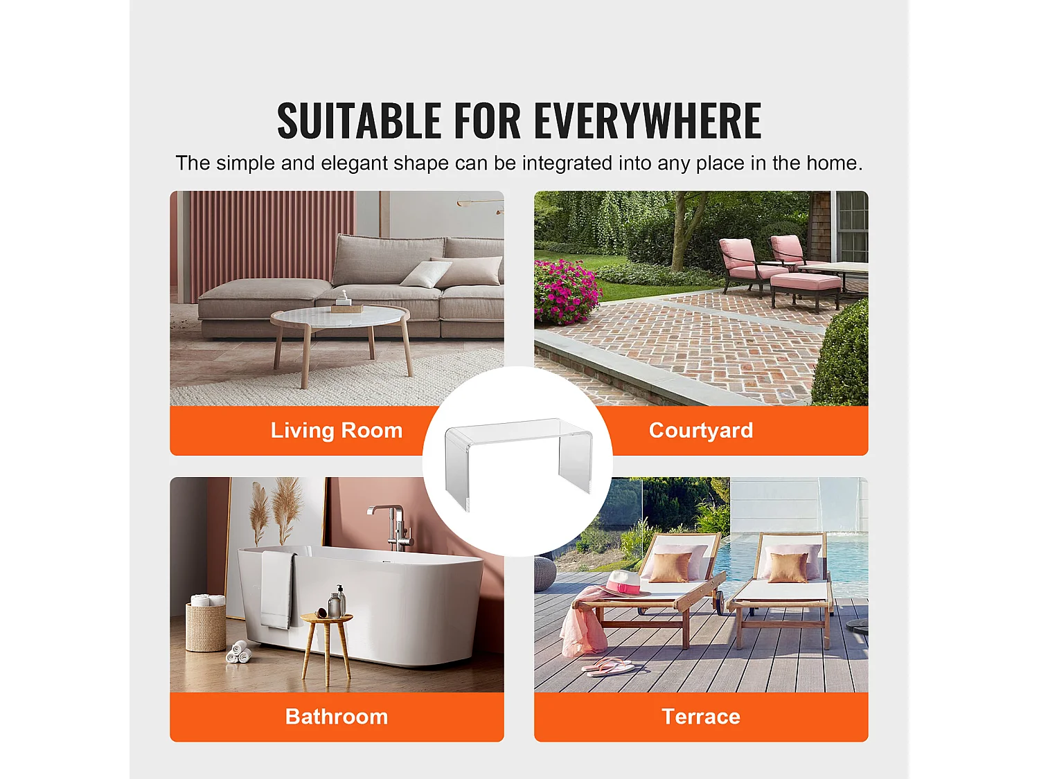 Hulptafel SucceBuy van Acryl in C-vorm SucceBuy Hulptafel Transparant Hoogte van 41CM