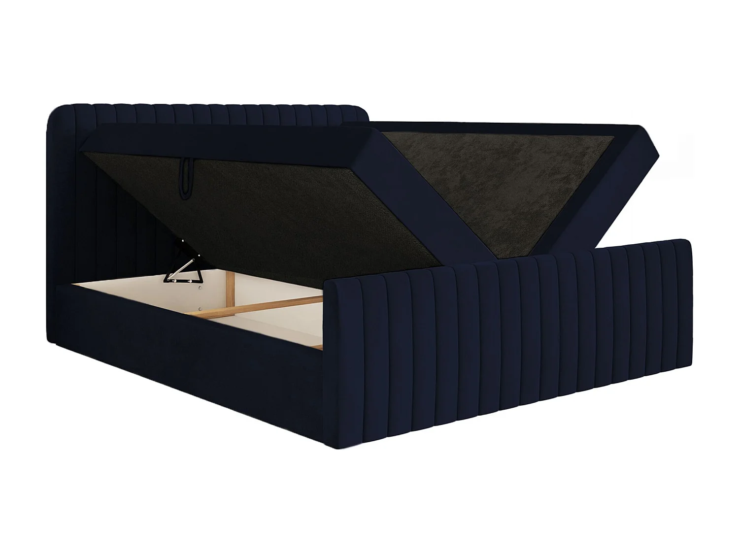 Boxspringbett 200x200 mit Bettkasten - Topper und Samtbezug - Dunkelblau - SALIANO