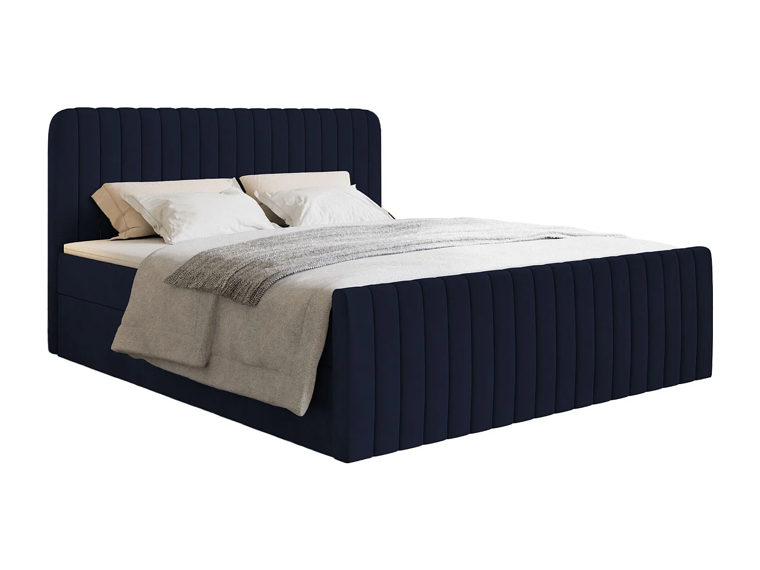 Boxspringbett 200x200 mit Bettkasten - Topper und Samtbezug - Dunkelblau - SALIANO