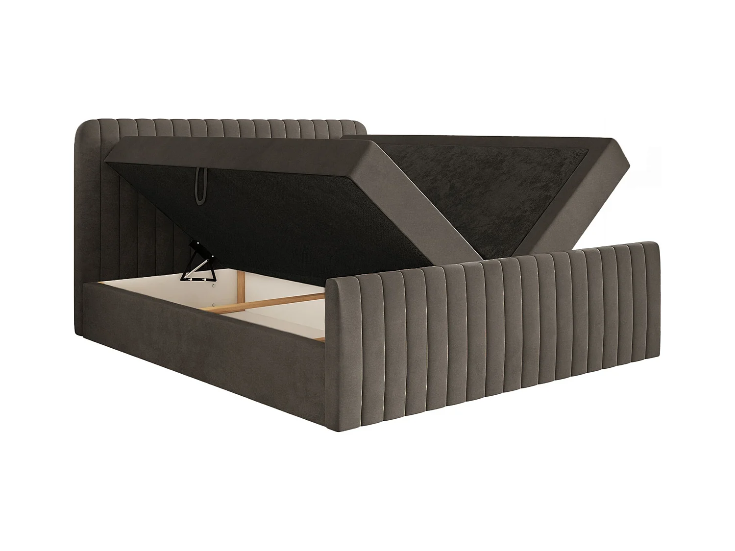 Lit continental avec surmatelas - 200x200 cm - velours brun - SALIANO