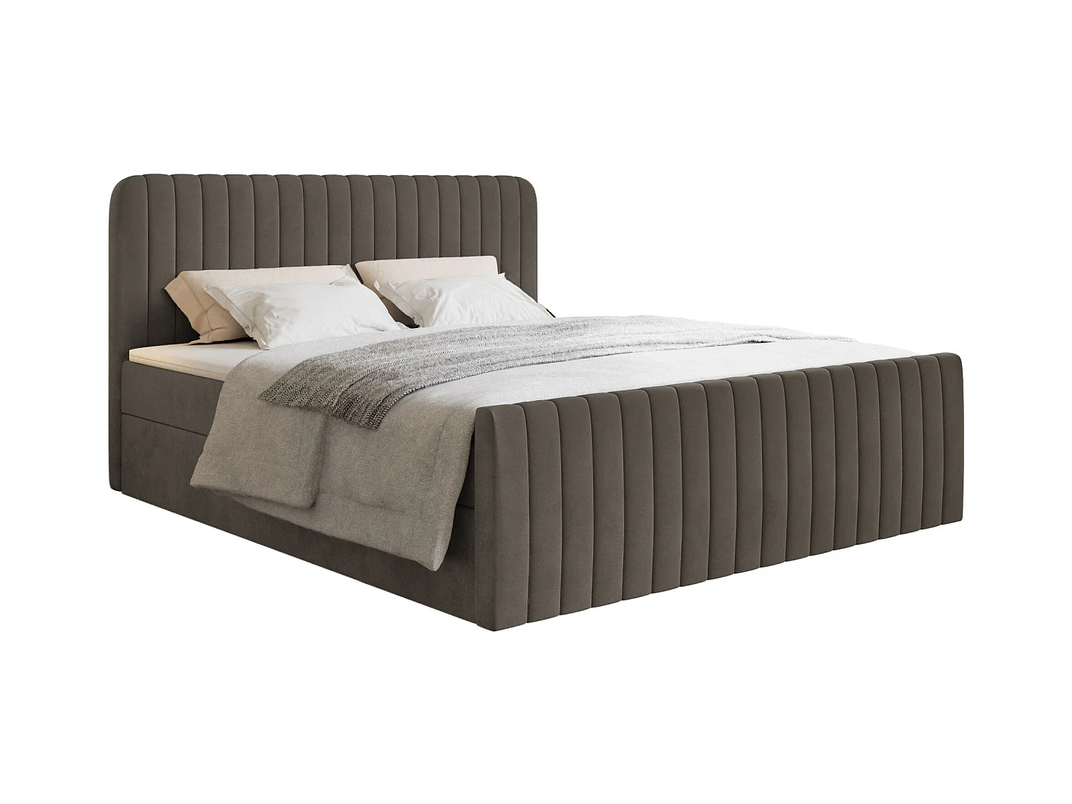 Lit continental avec surmatelas - 200x200 cm - velours brun - SALIANO