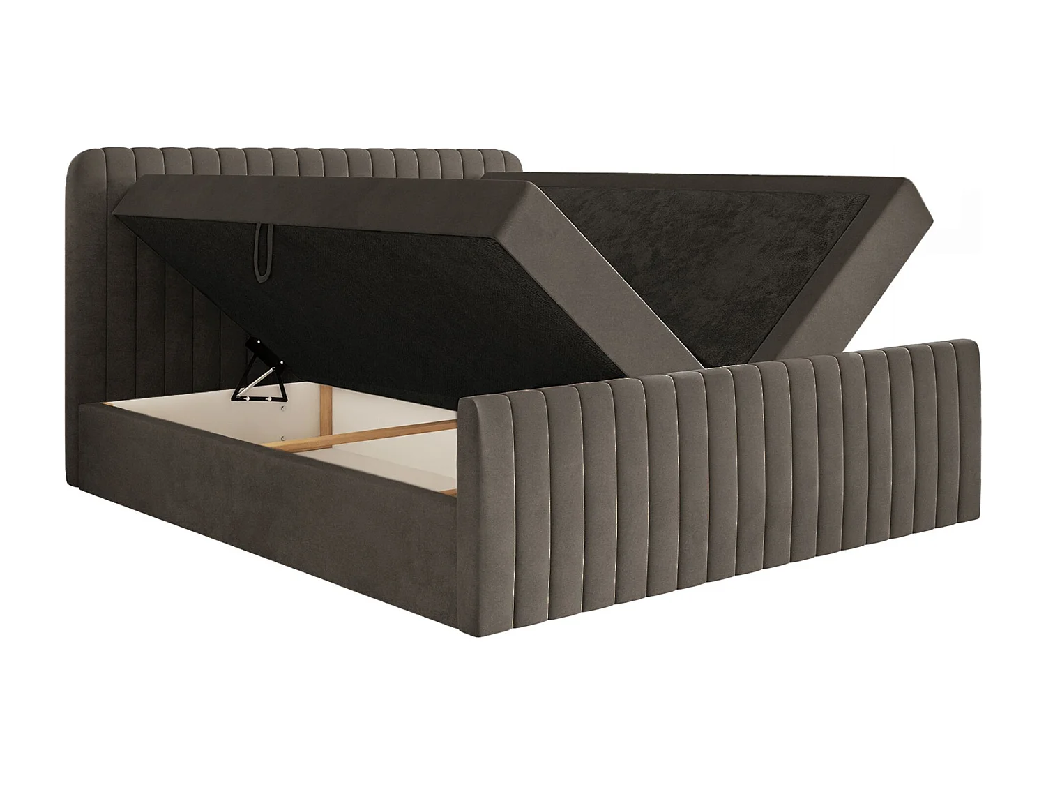 Boxspringbett 200x200 mit Bettkasten - Topper und Samtbezug - Braun - SALIANO