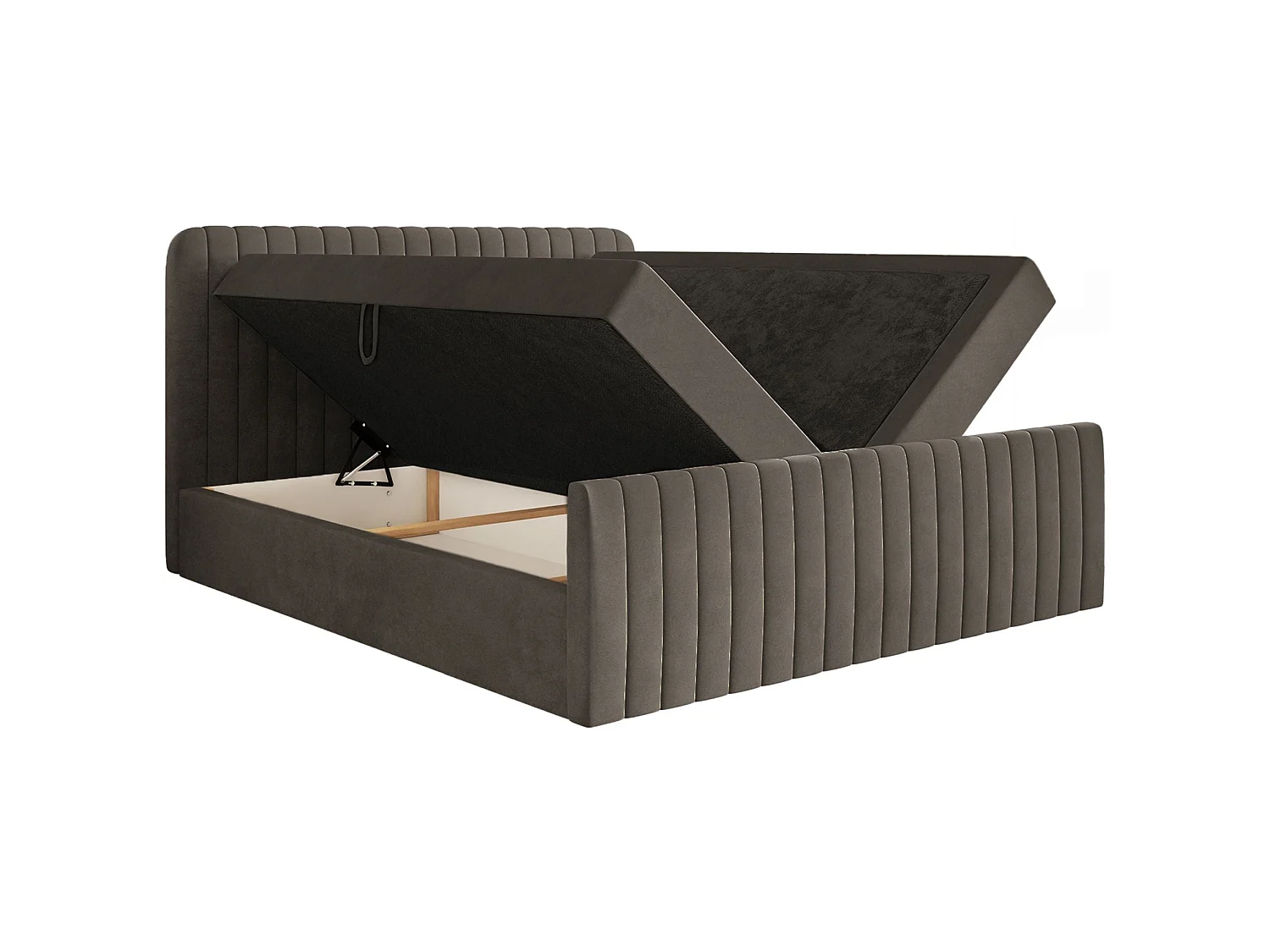 Lit continental avec surmatelas - 200x200 cm - velours brun - SALIANO