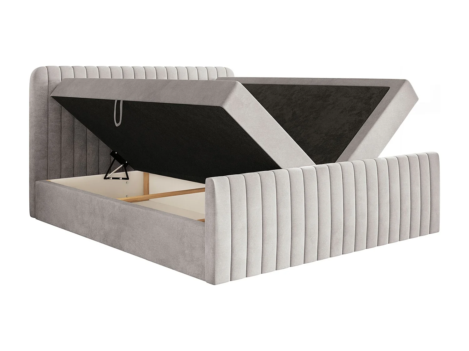 Boxspringbett 200x200 mit Bettkasten - Topper und Samtbezug - Greige - SALIANO