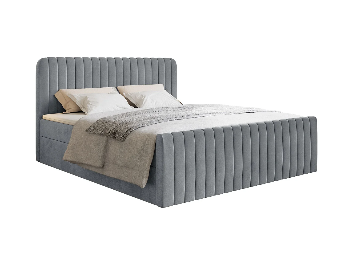 Lit continental avec surmatelas - 200x200 cm - velours gris - SALIANO