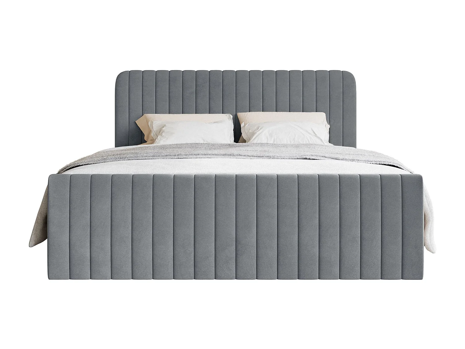 Lit continental avec surmatelas - 200x200 cm - velours gris - SALIANO