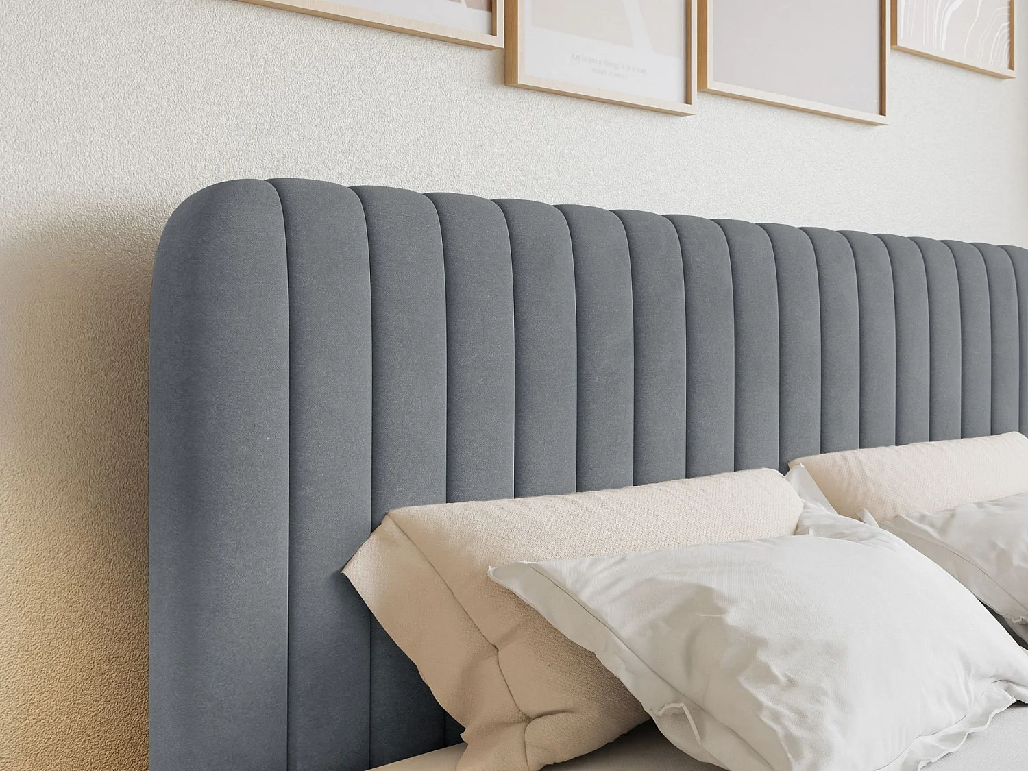 Lit continental avec surmatelas - 200x200 cm - velours gris - SALIANO