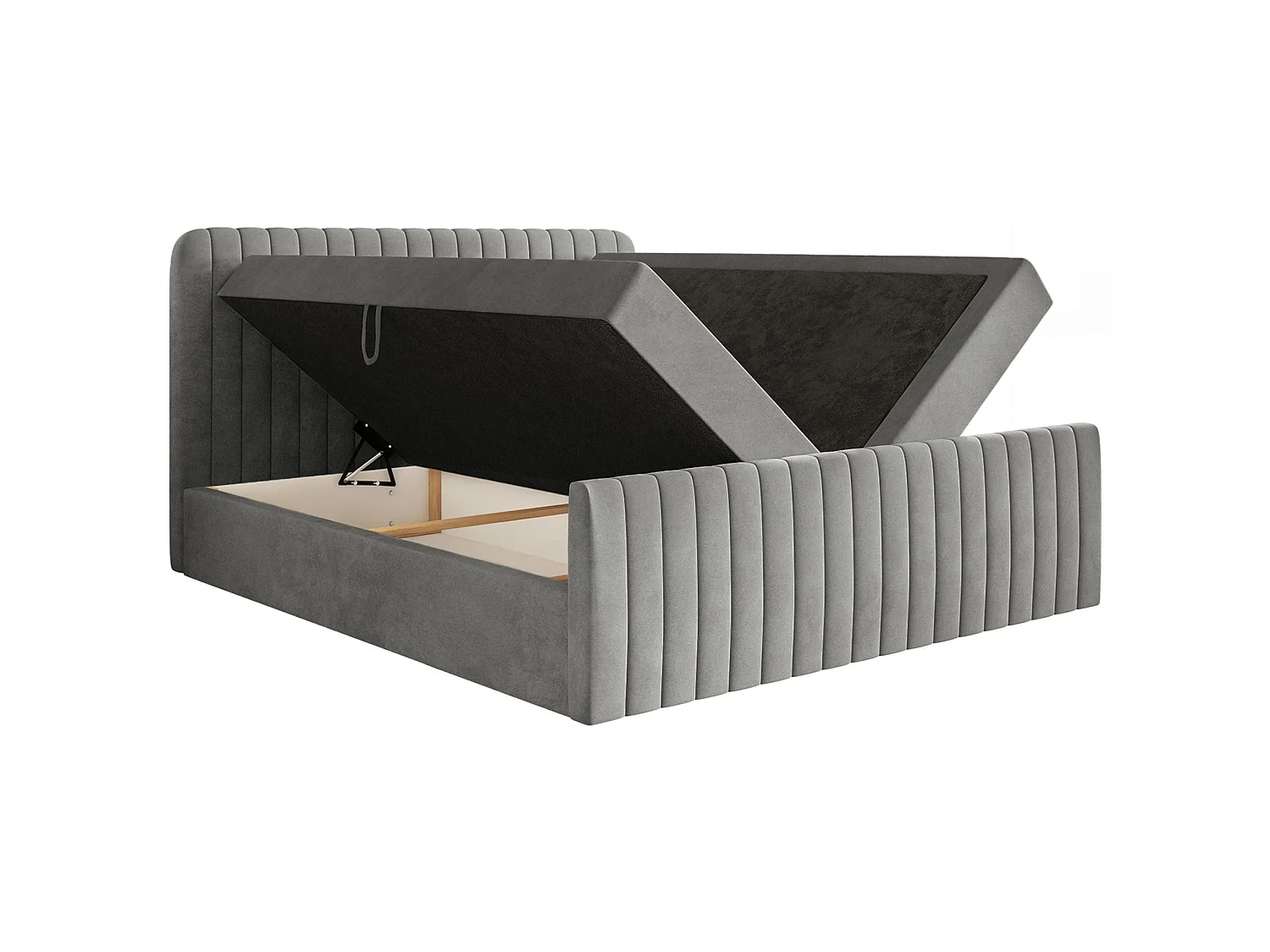 Boxspringbett 200x200 mit Bettkasten - Topper und Samtbezug - Grau - SALIANO