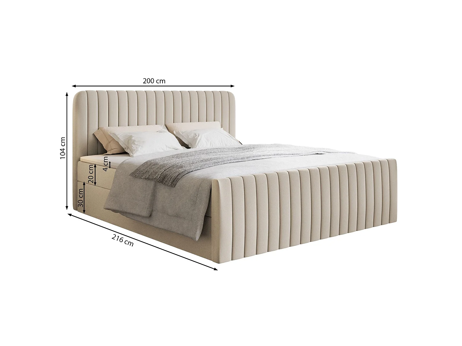 Boxspringbett 200x200 mit Bettkasten - Topper und Samtbezug - Grau - SALIANO