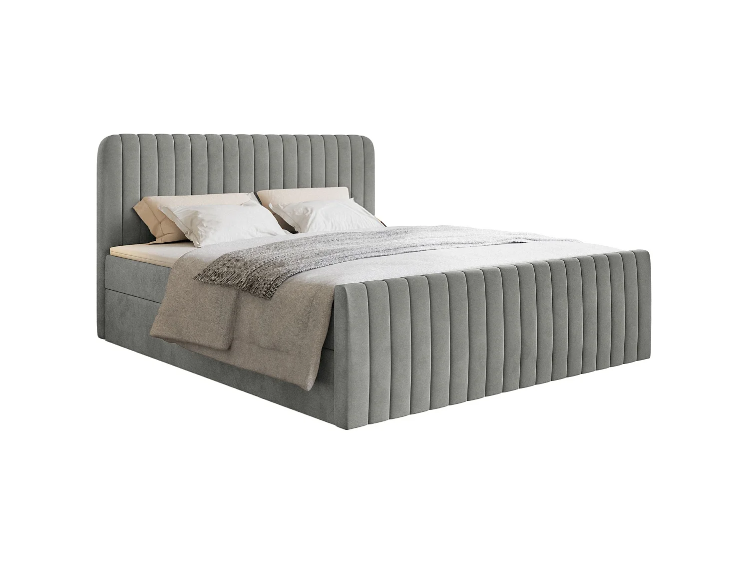 Boxspringbett 200x200 mit Bettkasten - Topper und Samtbezug - Grau - SALIANO