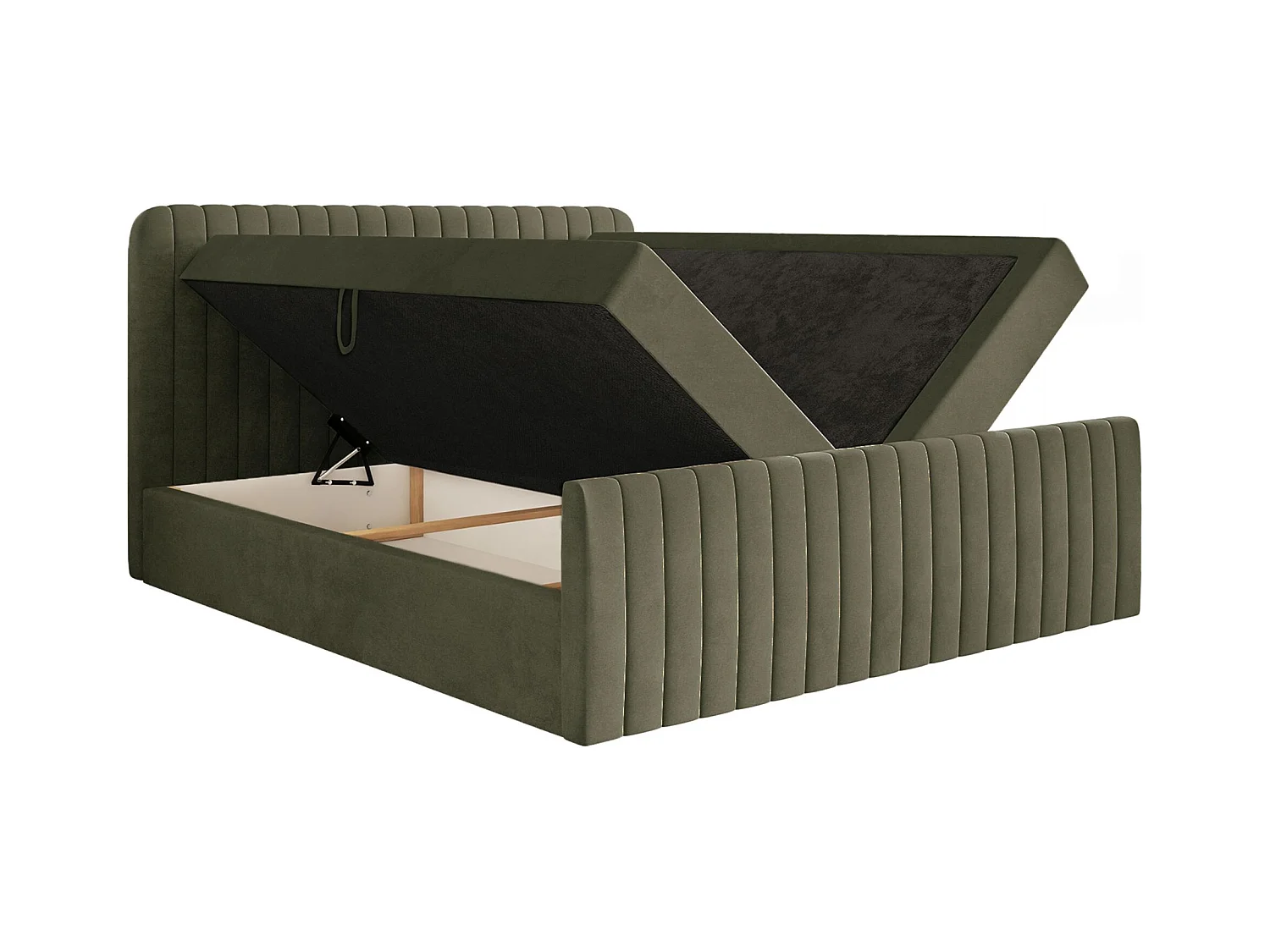 Lit continental avec surmatelas - 200x200 cm - velours olive foncé - SALIANO