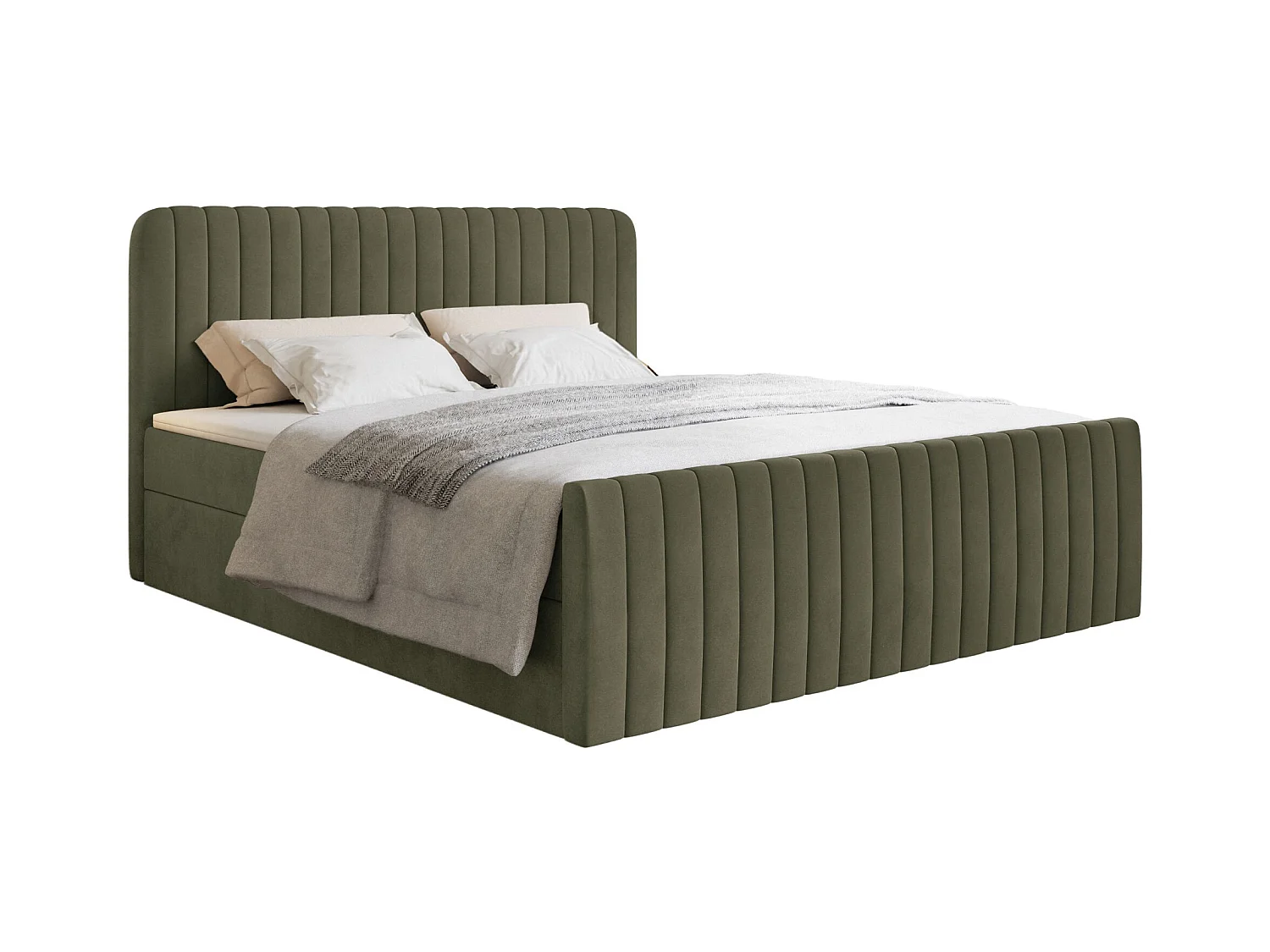 Lit continental avec surmatelas - 200x200 cm - velours olive foncé - SALIANO