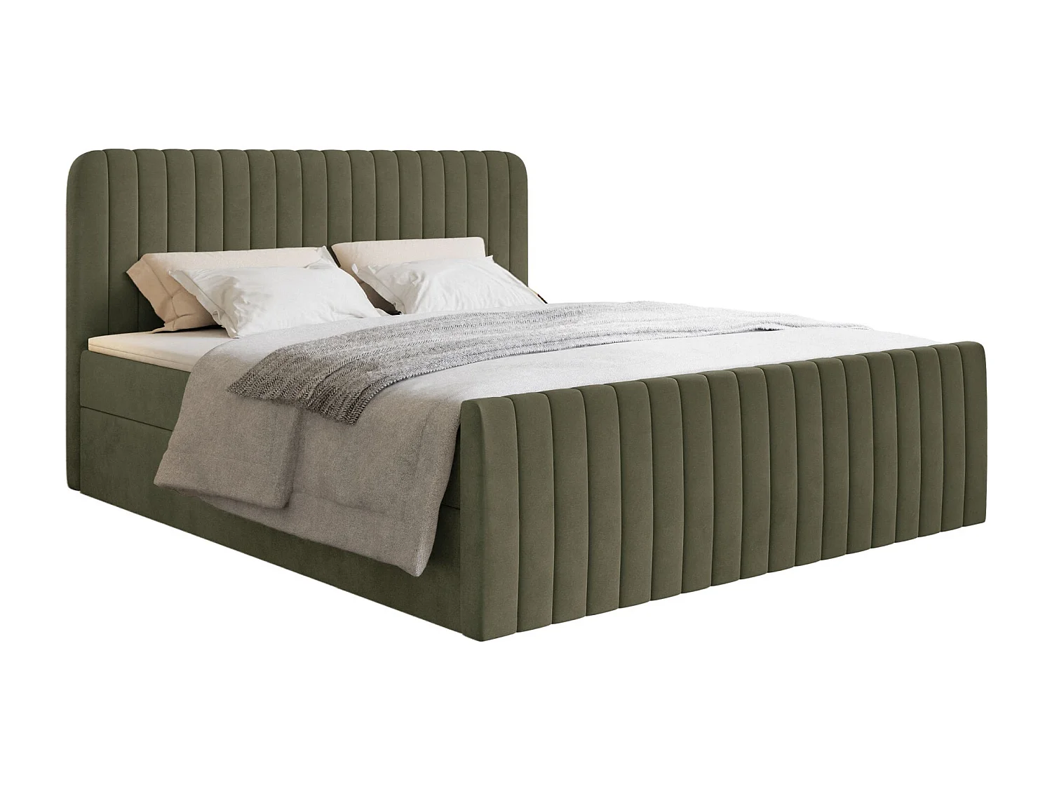 Boxspringbett 200x200 mit Bettkasten - Topper und Samtbezug - Olivgrün - SALIANO