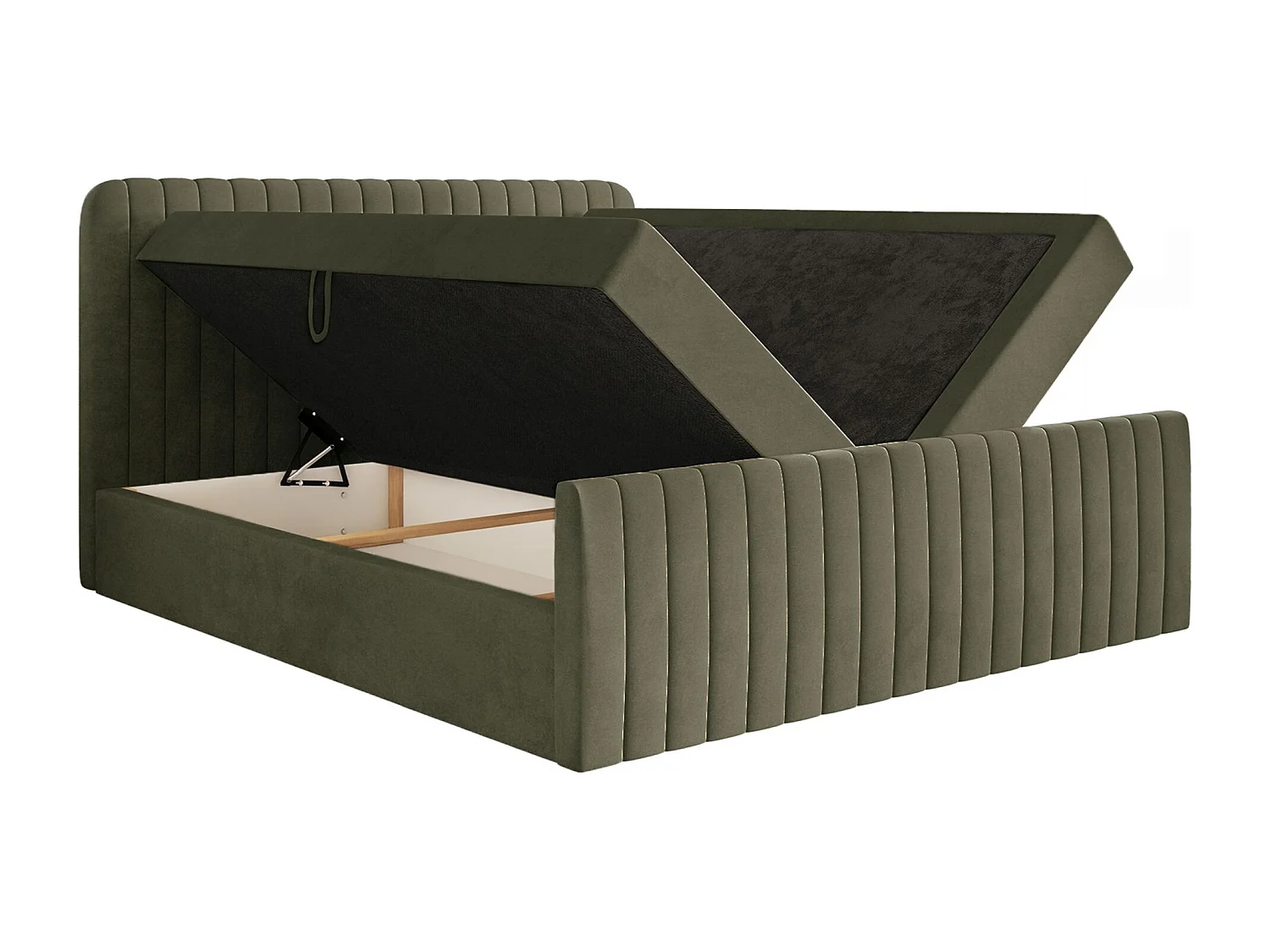 Lit continental avec surmatelas - 200x200 cm - velours olive foncé - SALIANO