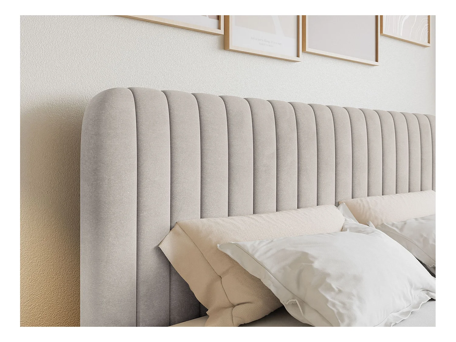 Lit continental avec surmatelas - 200x200 cm - velours beige - SALIANO