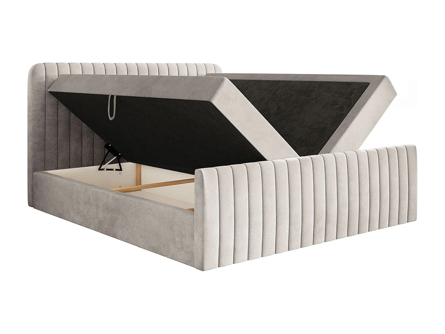 Boxspringbett 200x200 mit Bettkasten - Topper und Samtbezug - Beige - SALIANO