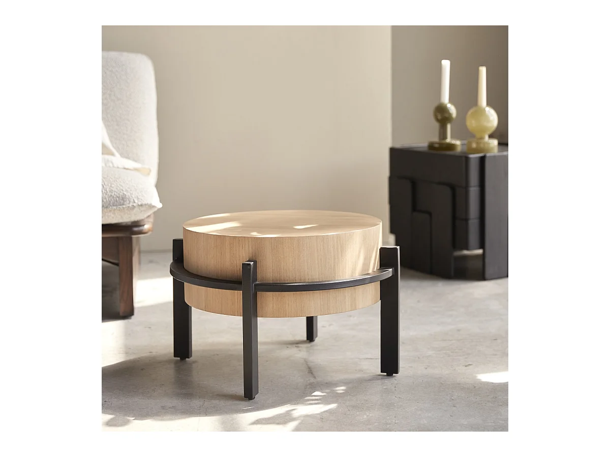 Bout de canapé en bois de teck et métal Ava