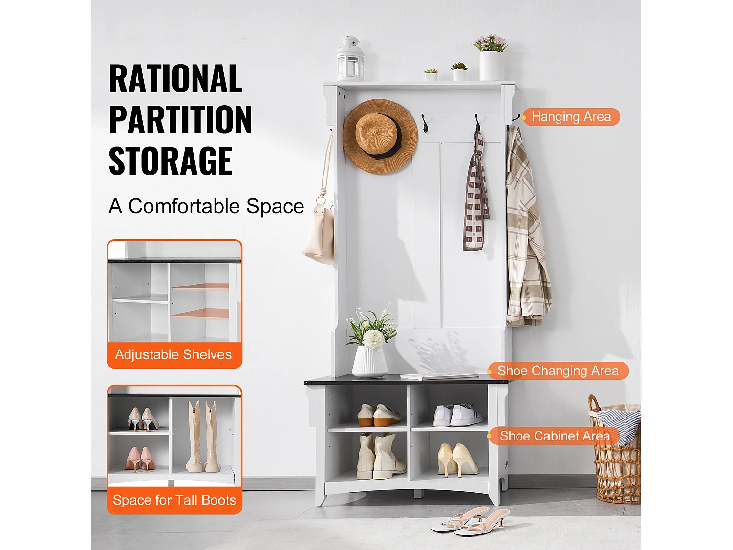 Porte manteau SucceBuy pour l'Entrée, Avec 5 Crochets, Blanc