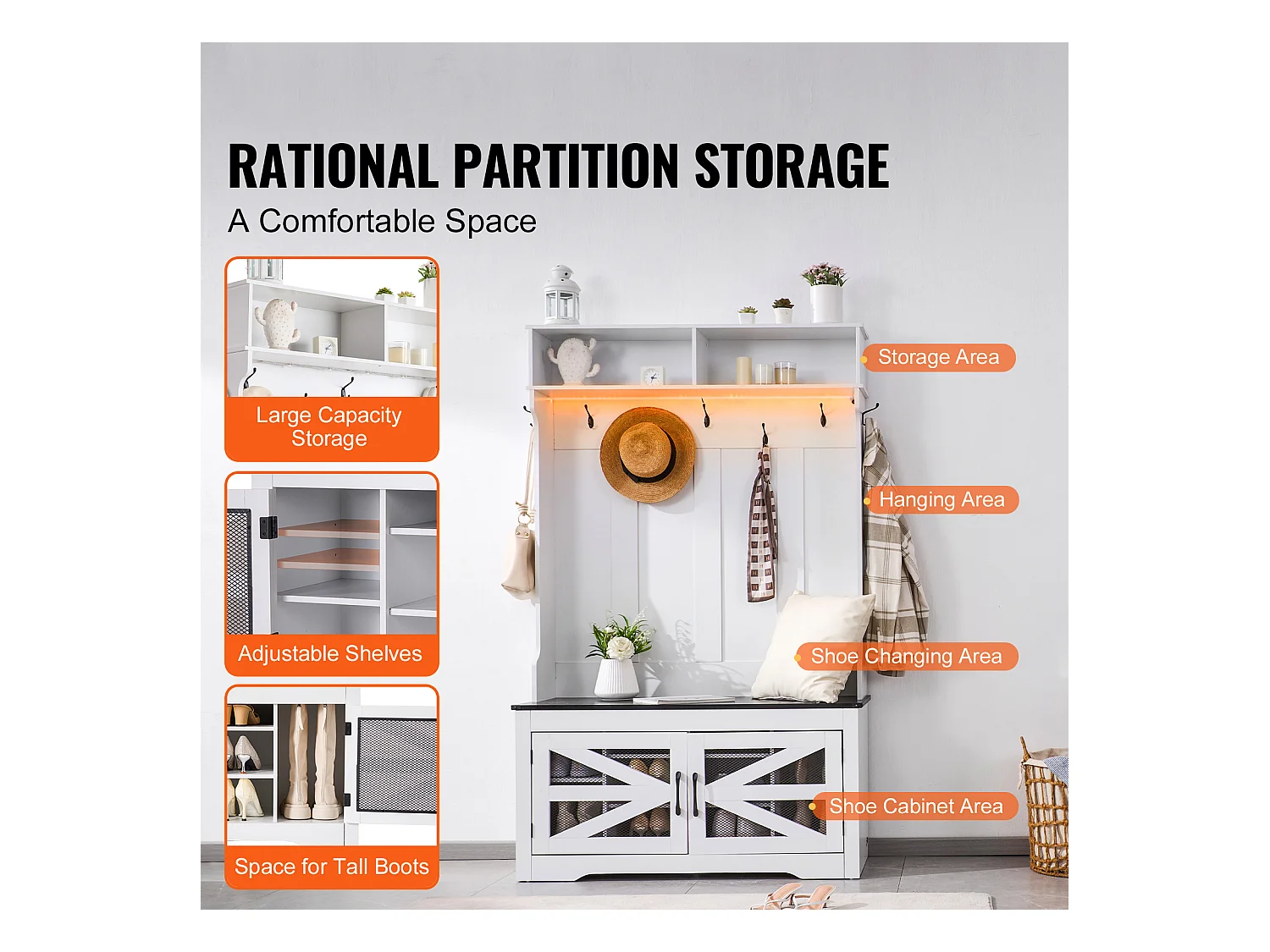 Wieszak na Ubrania z Drewna SucceBuy z Ławką i 7 Hakami na Wejście i Korytarz - Funkcjonalny Mebel do Szatni i Przestrzeni Wejściowych