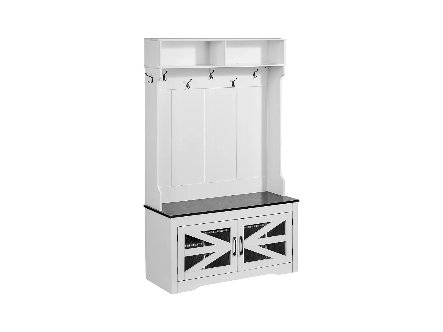 Wieszak na Ubrania z Drewna SucceBuy z Ławką i 7 Hakami na Wejście i Korytarz - Funkcjonalny Mebel do Szatni i Przestrzeni Wejściowych