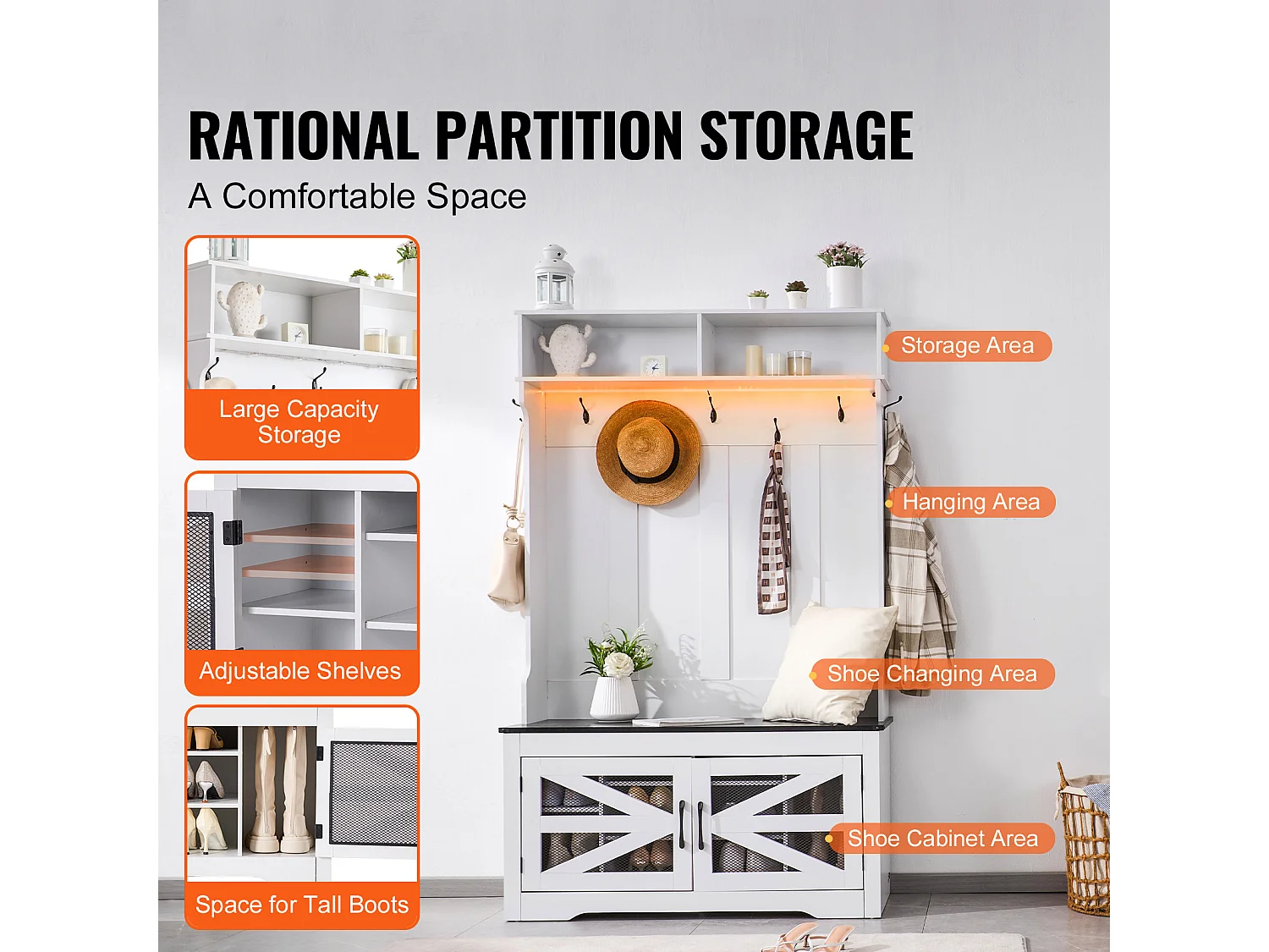 Portemanteau en Bois SucceBuy avec Banc et 7 Crochets pour Entrée et Couloir - Meuble Fonctionnel pour Vestiaire et Espaces D'entrée