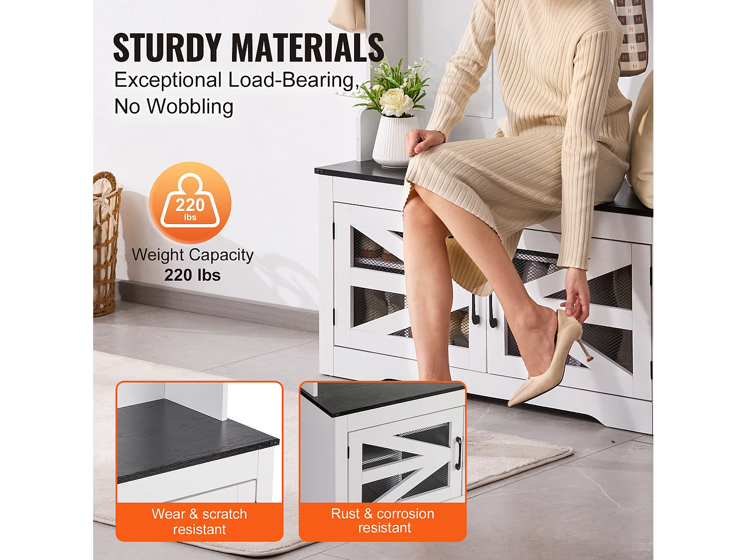 Portemanteau en Bois SucceBuy avec Banc et 7 Crochets pour Entrée et Couloir - Meuble Fonctionnel pour Vestiaire et Espaces D'entrée