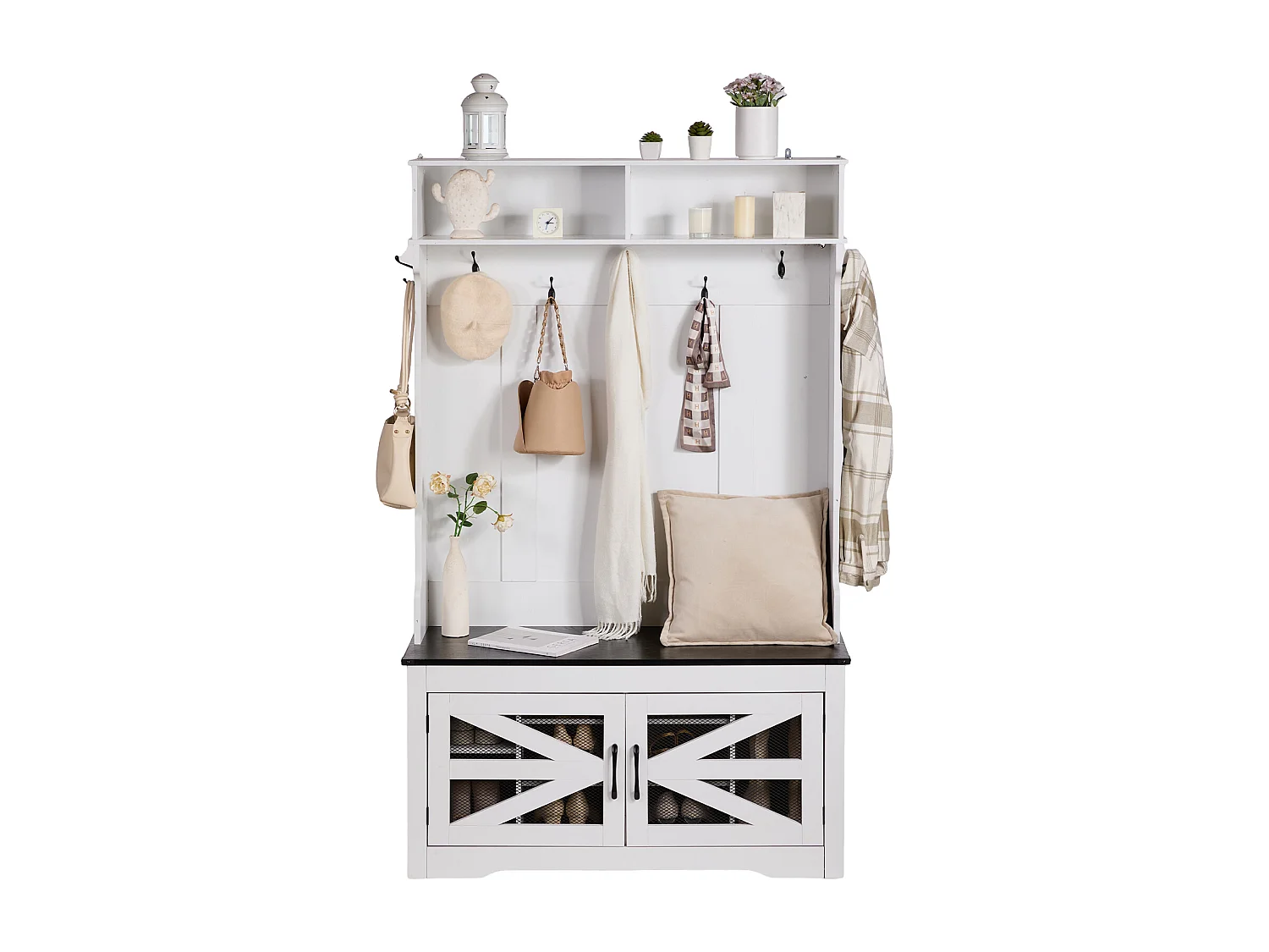 Portemanteau en Bois SucceBuy avec Banc et 7 Crochets pour Entrée et Couloir - Meuble Fonctionnel pour Vestiaire et Espaces D'entrée