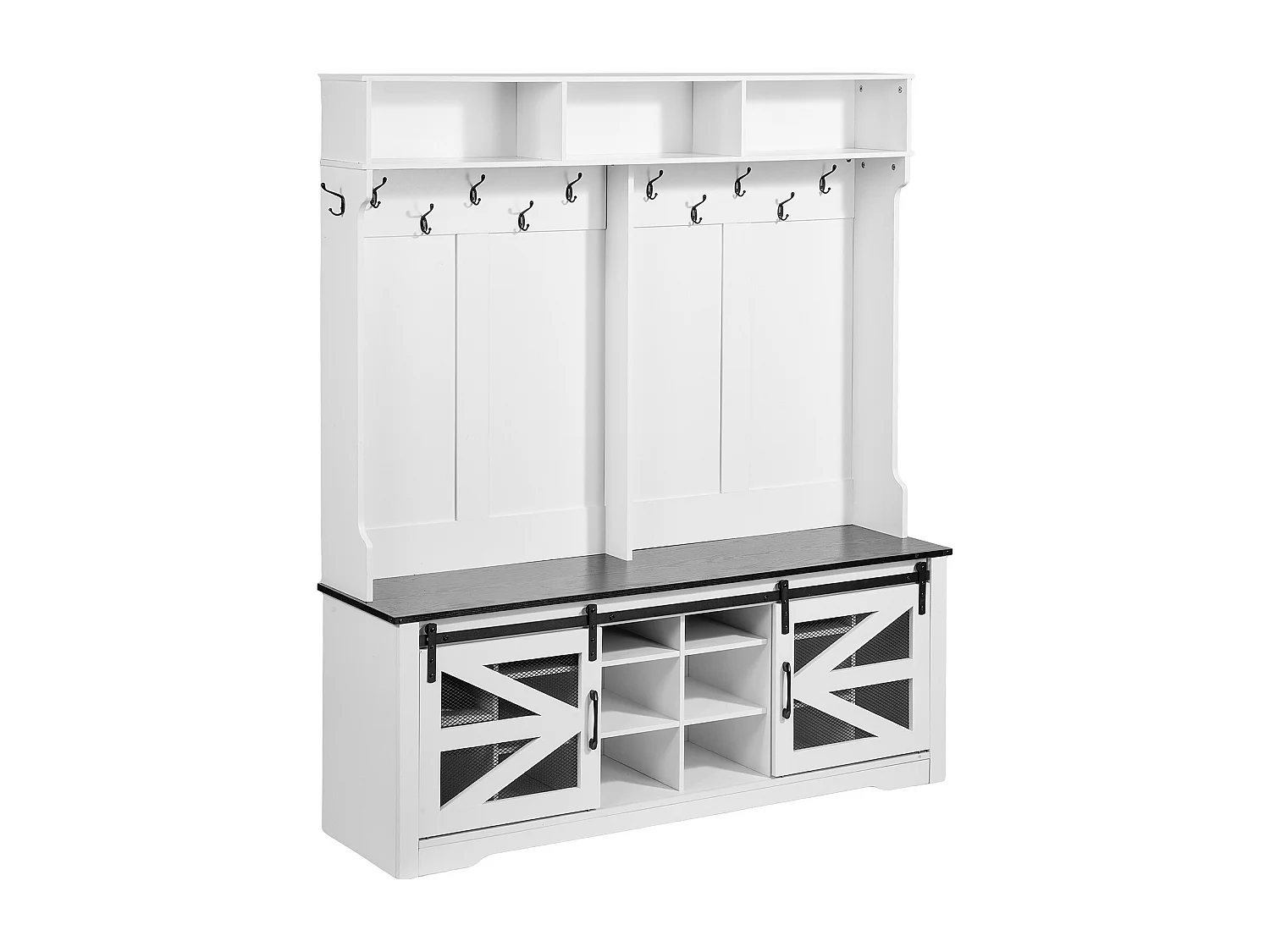 Portemanteau en Bois SucceBuy avec Banc et 12 Crochets pour Entrée - Organisation Maximale pour les Vêtements et Chaussures de Famille