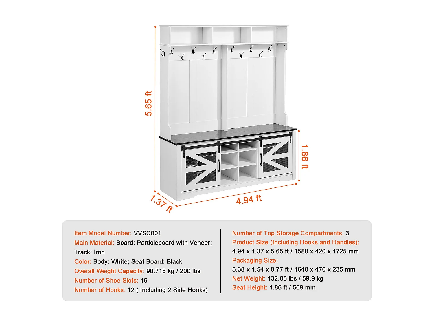 Portemanteau en Bois SucceBuy avec Banc et 12 Crochets pour Entrée - Organisation Maximale pour les Vêtements et Chaussures de Famille
