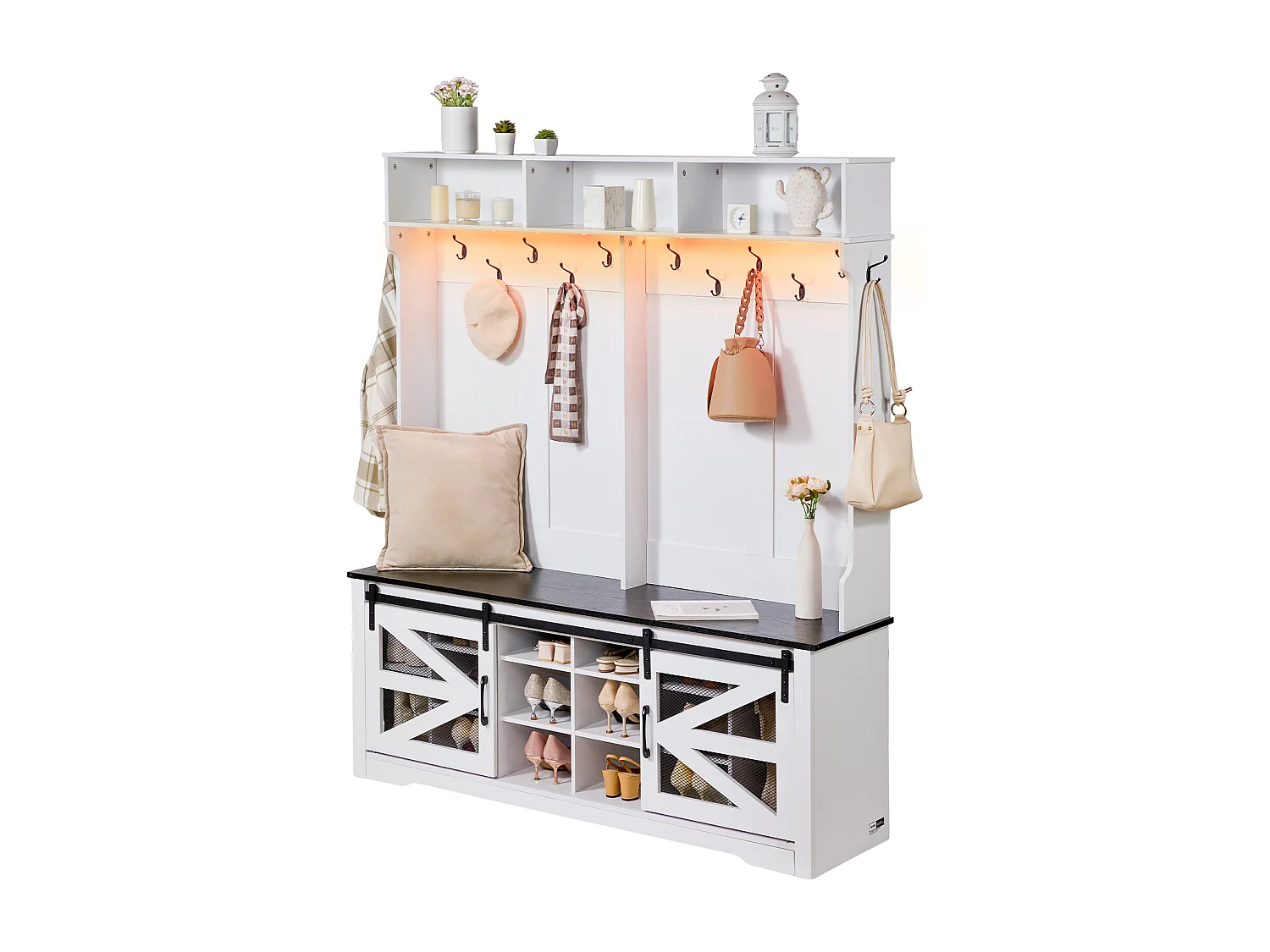 Portemanteau en Bois SucceBuy avec Banc et 12 Crochets pour Entrée - Organisation Maximale pour les Vêtements et Chaussures de Famille