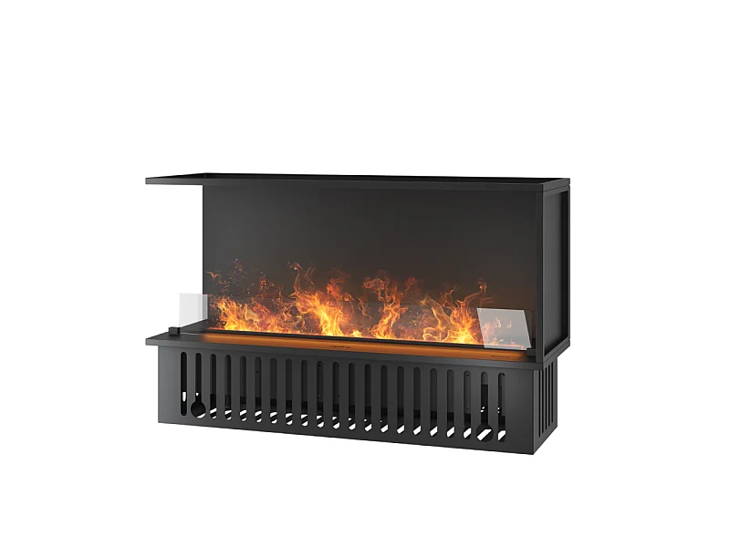 Corner L1200 Einbau-Wasserdampfkamin mit mehrfarbiger Flamme, 3D-Effekt und App-Steuerung, 2,4-l-Tank – 120 cm