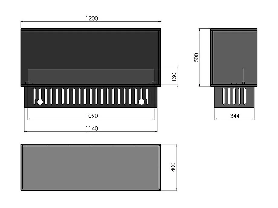 Chimenea de vapor de agua empotrada Corner L1200 con llama multicolor, efecto 3D y control mediante app, depósito de 2,4 l - 120 cm