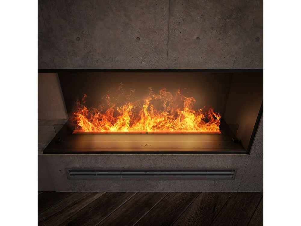 Cheminée à vapeur d'eau encastrable Corner L1200 avec flammes multicolores, effet 3D et contrôle par application, réservoir de 2,4 l - 120 cm