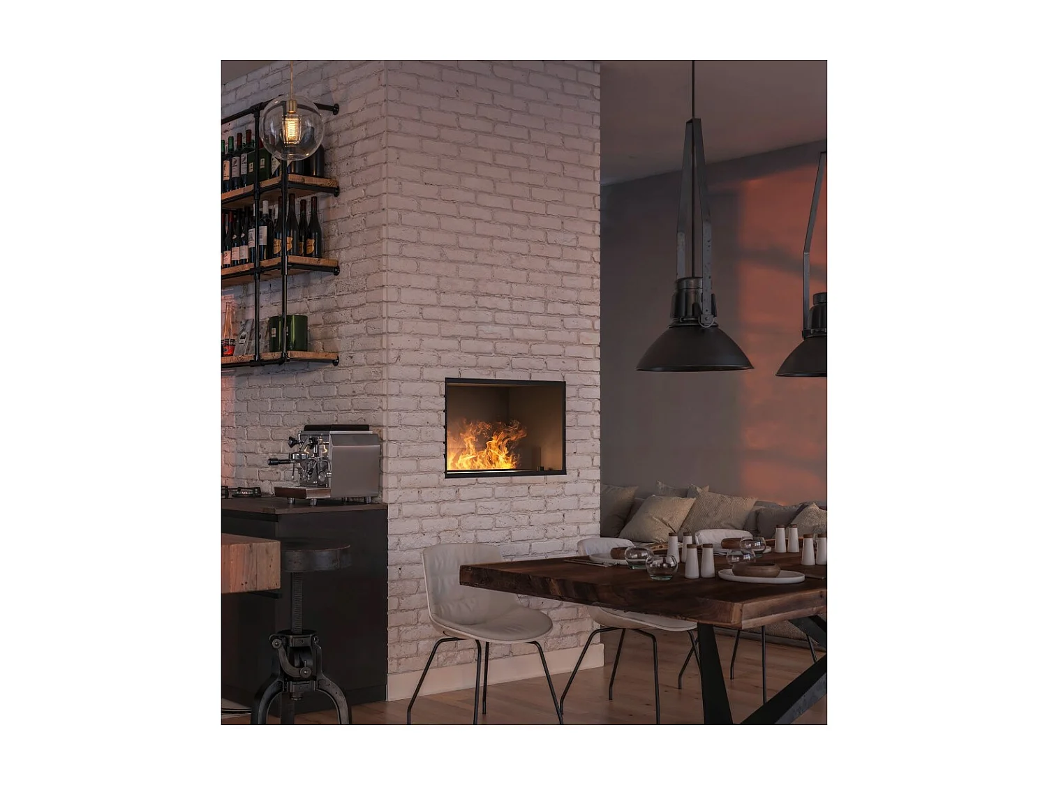 Cheminée à vapeur d'eau encastrable Invapo Inside 800 - Flammes multicolores, effet 3D et contrôle par application, réservoir de 1,2 l - 835 cm