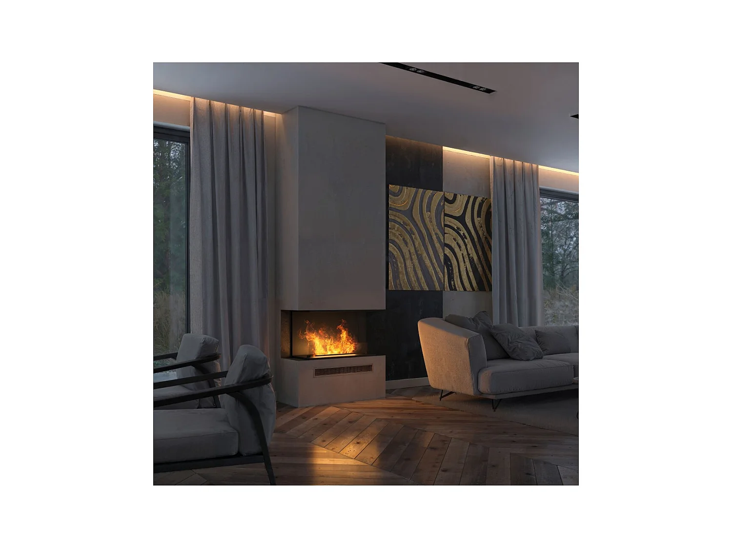 Cheminée vapeur d'eau encastrable Inside C800 - Flammes 3D multicolores, contrôle par appli, réservoir 1,2L, remplissage auto - 80 cm