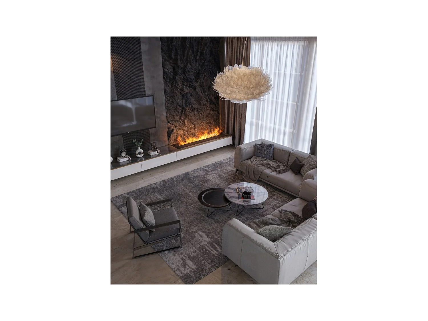 Cheminée vapeur d'eau Insert 1800 - Flammes multicolores 3D, contrôle appli, réservoir 3,6L, remplissage auto - 180 cm