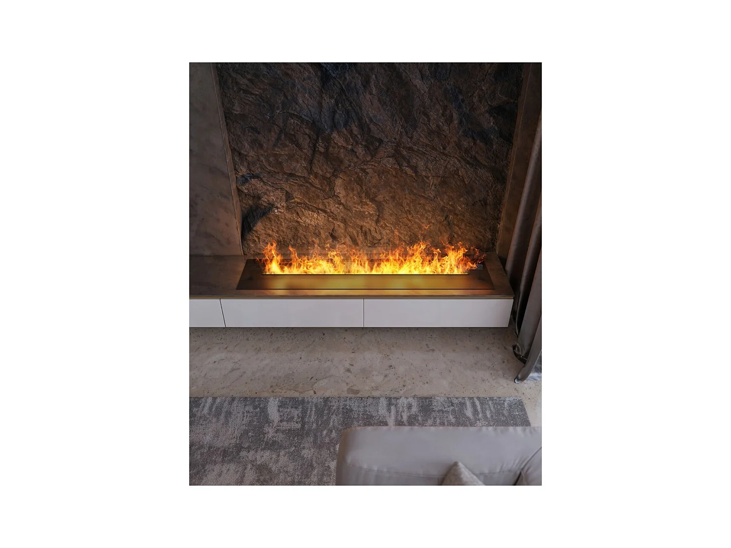 Cheminée vapeur d'eau Insert 1800 - Flammes multicolores 3D, contrôle appli, réservoir 3,6L, remplissage auto - 180 cm