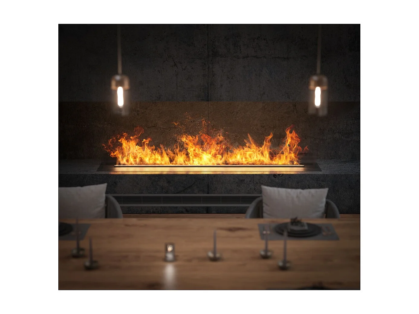 Cheminée vapeur d'eau Insert 2200 - Flammes 3D multicolores, contrôle appli, réservoir 4,8L, remplissage auto - 220 cm