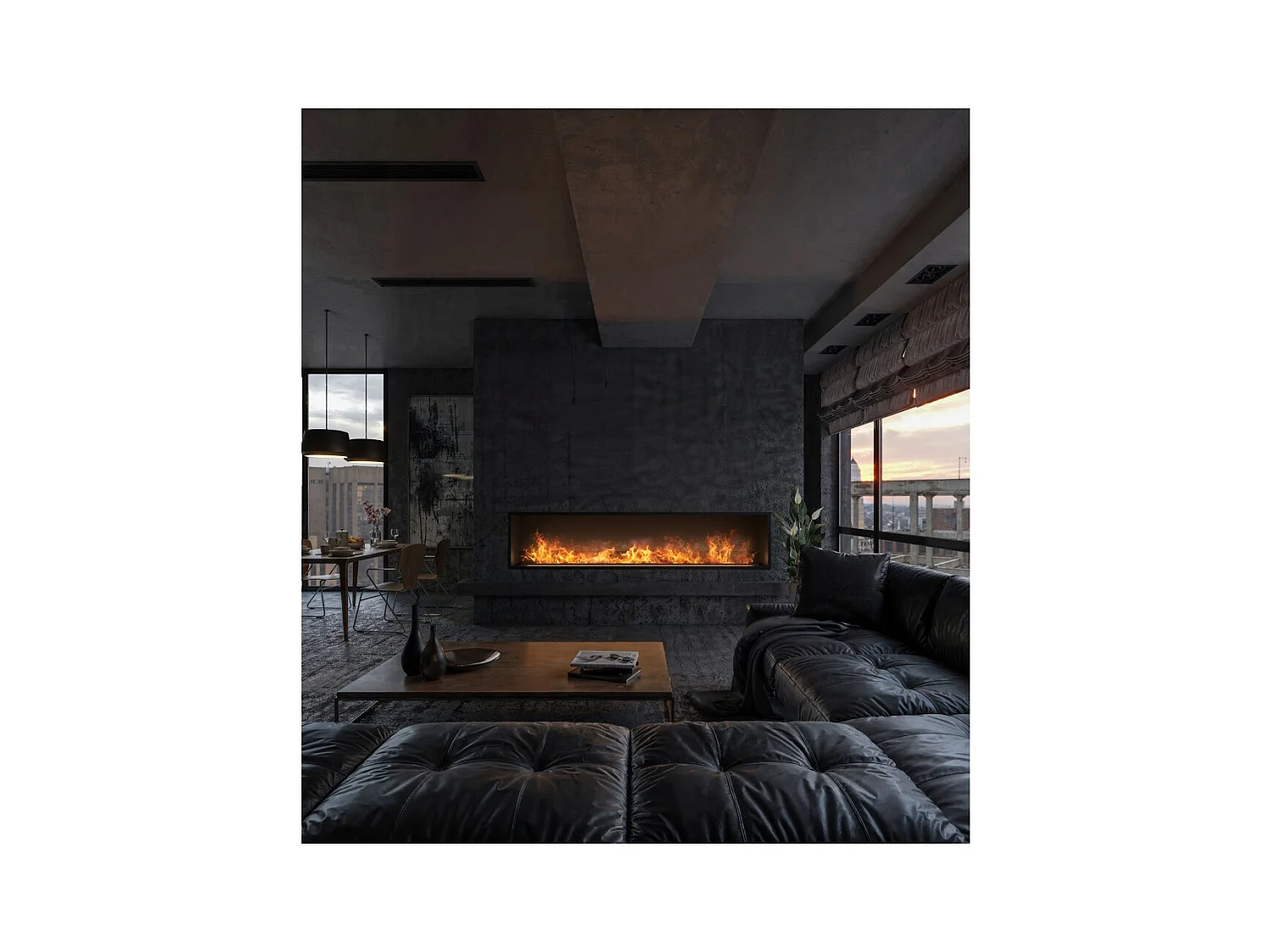 Cheminée vapeur d'eau Inside 2200 - Flammes LED 3D multicolores, appli mobile, réservoir 2,4L, remplissage automatique - 220 cm