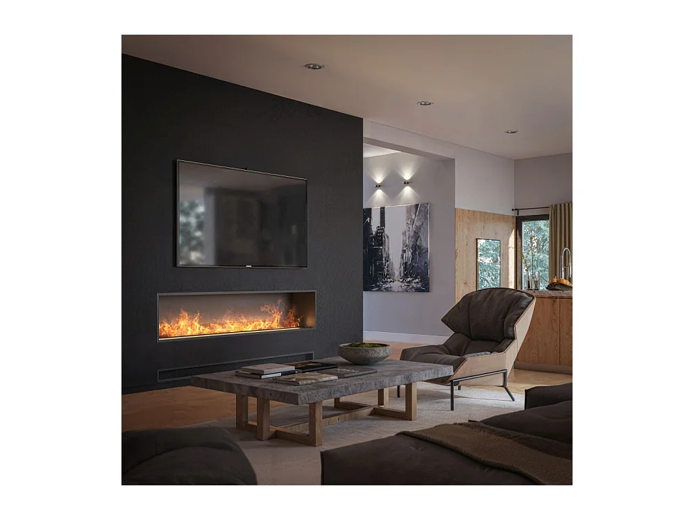 Cheminée vapeur d'eau Inside 2200 - Flammes LED 3D multicolores, appli mobile, réservoir 2,4L, remplissage automatique - 220 cm